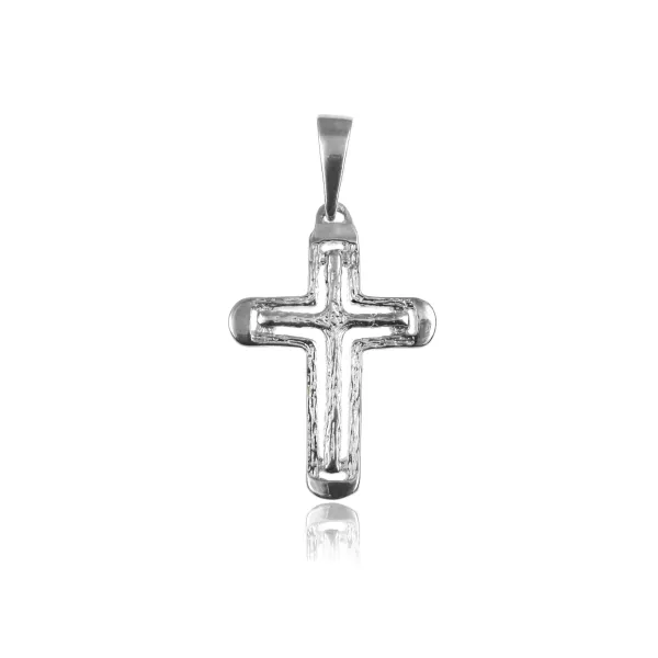 Elegancki srebrny wisior duży podwójny krzyż na gruby łańcuch wzór drzewa srebro 925