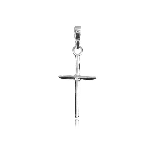 Elegancki srebrny wisior gładki krzyż krzyżyk wysoki połysk srebro 925