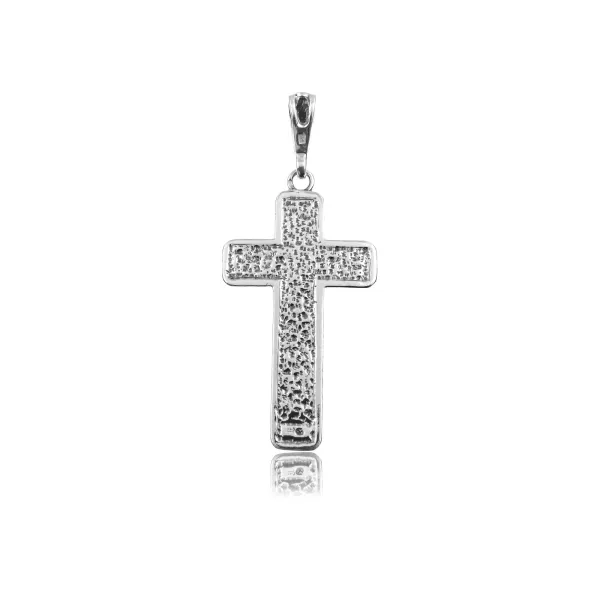 Elegancki oksydowany srebrny wisior duży krzyż na gruby łańcuch ze wzorem srebro 925