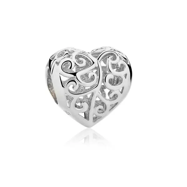 Rodowany srebrny charms do pandora ażurowe serce serduszko heart srebro 925