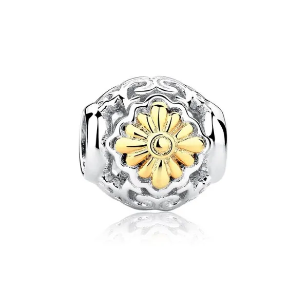 Rodowany srebrny charms do pandora pozłacany kwiat flower srebro 925