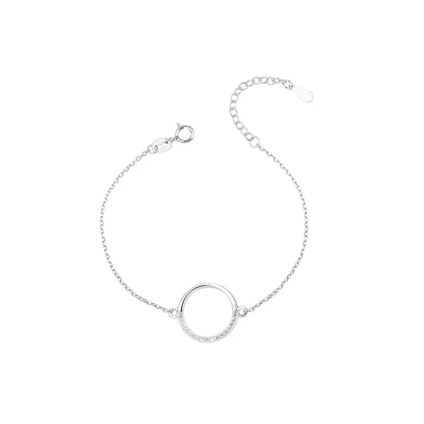 Elegancki rodowany srebrny komplet celebrytka duże kółko circle ring cyrkonie srebro 925