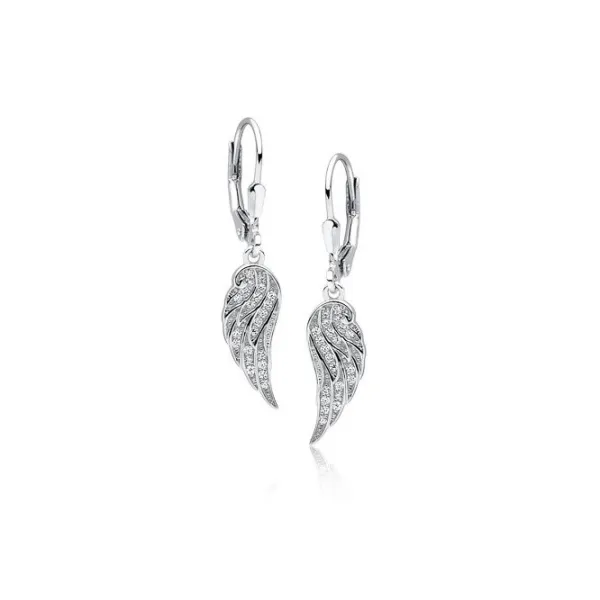 Eleganckie rodowane wiszące srebrne kolczyki celebrytka skrzydła skrzydełka wings cyrkonie srebro 925