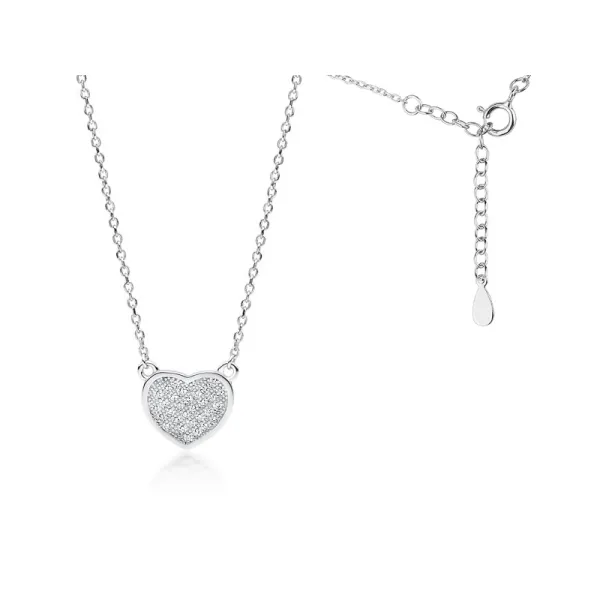 Delikatny rodowany srebrny komplet celebrytka serce serduszko heart białe cyrkonie srebro 925