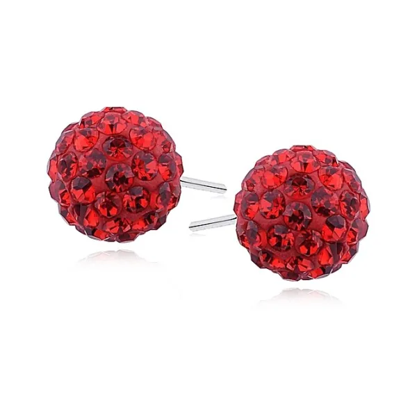 Kolczyki kulki czerwone kryształki Swarovski 10mm shamballa discoball srebro 925