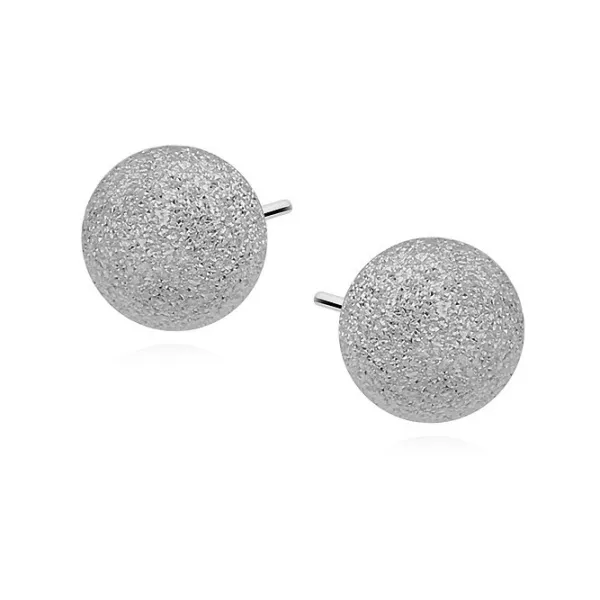 Eleganckie rodowane srebrne diamentowane szronione piaskowane kolczyki kule srebro 925