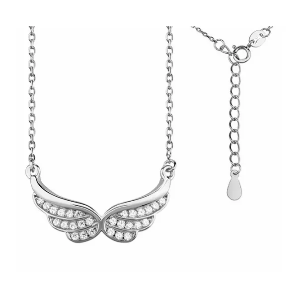Elegancki rodowany srebrny komplet celebrytka skrzydła anioła wings cyrkonie srebro 925