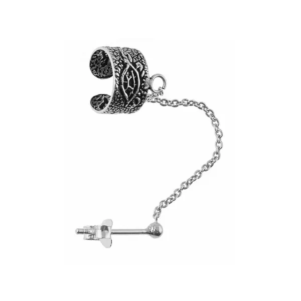 Elegancki oksydowany srebrny kolczyk nausznica ear cuff ze wzorem srebro 925