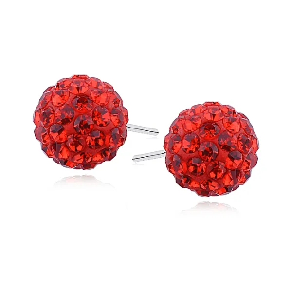 Kolczyki kulki jasno czerwone kryształki Swarovski 10mm shamballa discoball srebro 925