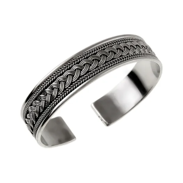 Elegancka szeroka srebrna bransoleta ze wzorem srebro 925