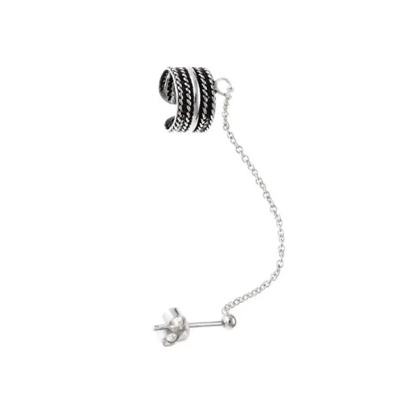 Elegancki oksydowany srebrny kolczyk nausznica na małżowinę ze wzorem ear cuff srebro 925