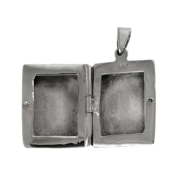 Elegancki srebrny otwierany wisiorek puzderko gładki prostokąt połysk srebro 925