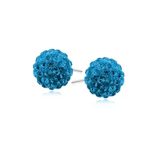 Kolczyki kulki kryształki capri blue Swarovski 10mm shamballa discoball srebro 925