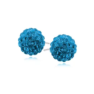 Kolczyki kulki kryształki capri blue Swarovski 12mm shamballa discoball srebro 925