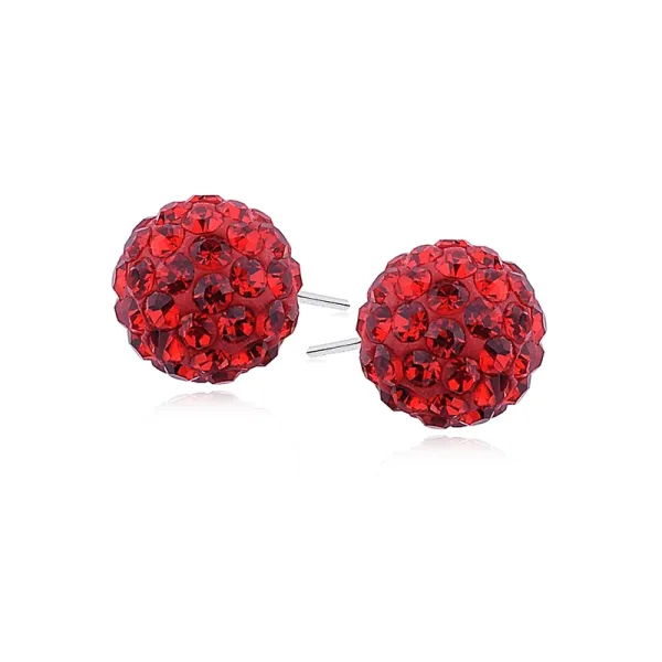 Kolczyki kulki czerwone kryształki Swarovski 12mm shamballa discoball srebro 925