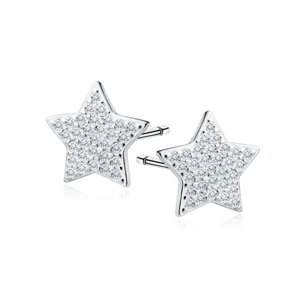 Delikatne rodowane srebrne kolczyki gwiazdki gwiazdy star białe cyrkonie srebro 925