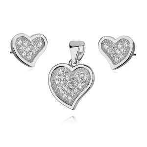 Rodowany srebrny komplet serca serduszka białe cyrkonie srebro 925