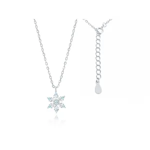 Delikatny rodowany srebrny naszyjnik gwiazd płatek śniegu śnieżynka błękitne cyrkonie srebro 925