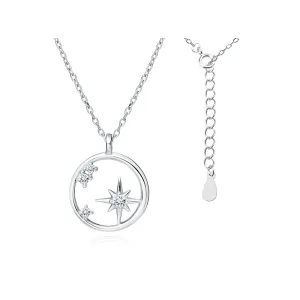 Rodowany srebrny naszyjnik gwiazd celebrytka kółko gwiazda polarna cyrkonie srebro 925