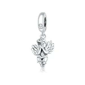 Rodowany srebrny wiszący charms do pandora przywieszka anioł angel cyrkonia srebro 925