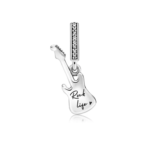 Rodowany srebrny wiszący charms do pandora gitara elektryczna guitar srebro 925