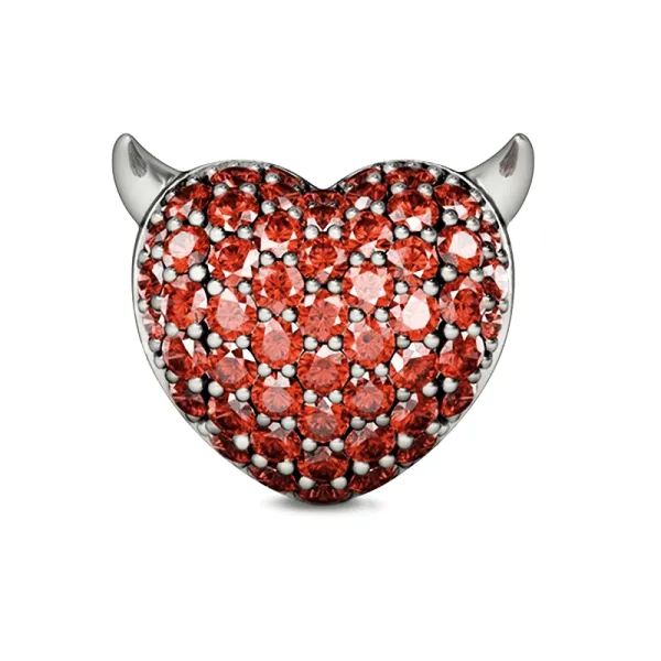 Rodowany srebrny charms do pandora diabelskie serce heart z rogami cyrkonie srebro 925