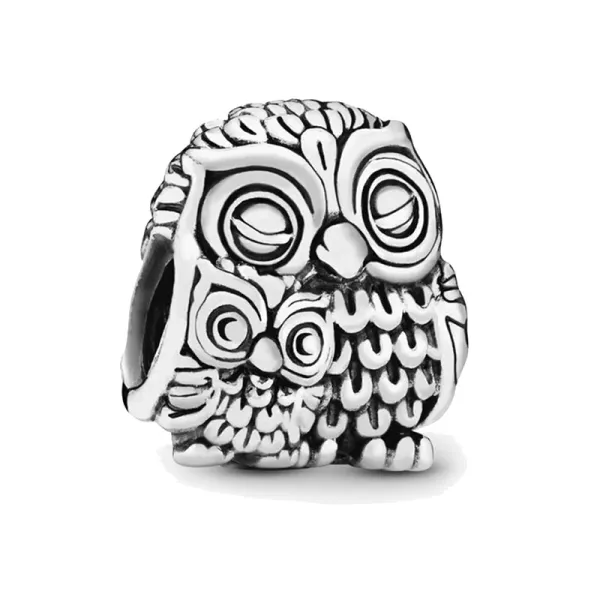 Rodowany srebrny charms do pandora mała i duża sowa sówka ptak bidr owl srebro 925