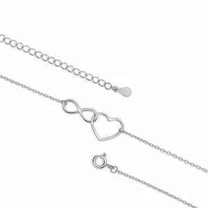 Delikatna rodowana srebrna bransoletka na nogę serce nieskończoność infinity heart srebro 925