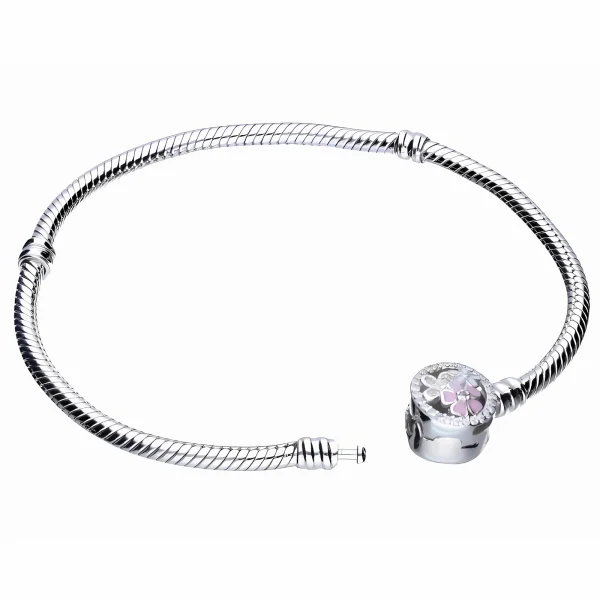 Rodowana srebrna bransoleta baza do koralików charms kwiatek flower cyrkonie srebro 925