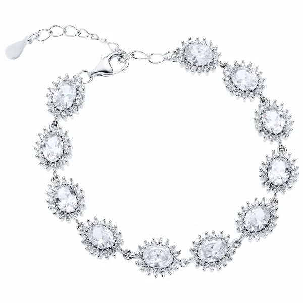 Elegancka rodowana srebrna bransoletka białe cyrkonie celebrytka srebro 925