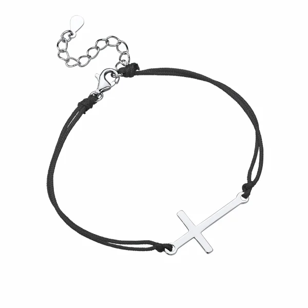 Bransoletka szczęścia celebrytka krzyżyk krzyż cross bawełna srebro 925