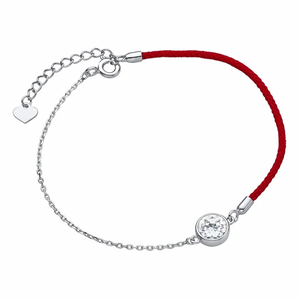 Bransoletka szczęścia celebrytka kółko circle ring bawełna cyrkonie srebro 925