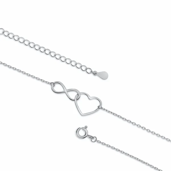 Delikatna rodowana srebrna bransoletka na nogę serce nieskończoność infinity heart srebro 925