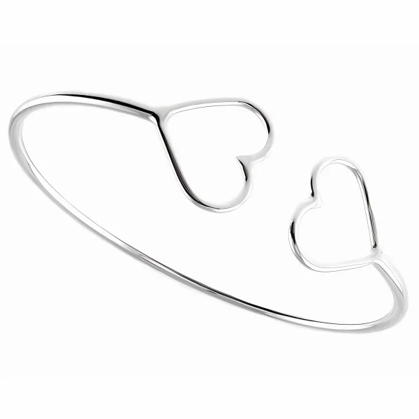 Elegancka gładka sztywna srebrna bransoleta serca serduszka heart srebro 925