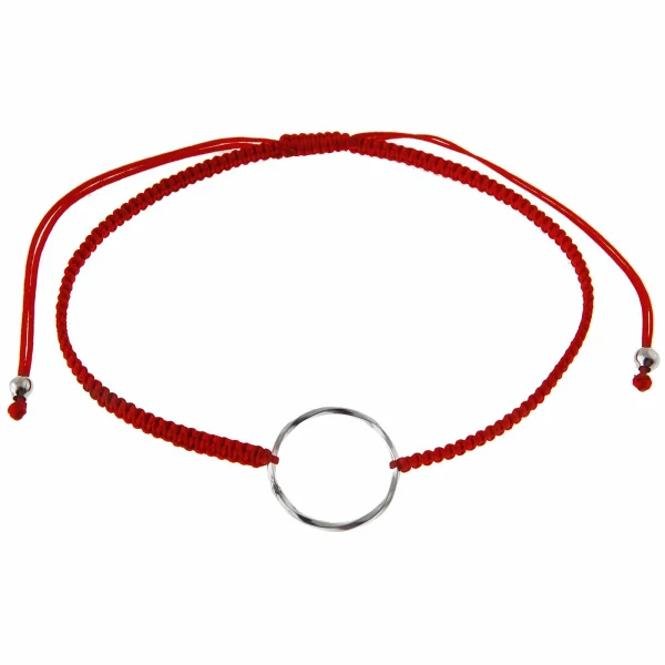 Bransoletka szczęścia celebrytka rodowane kółko kółeczko circle ring bawełna srebro 925
