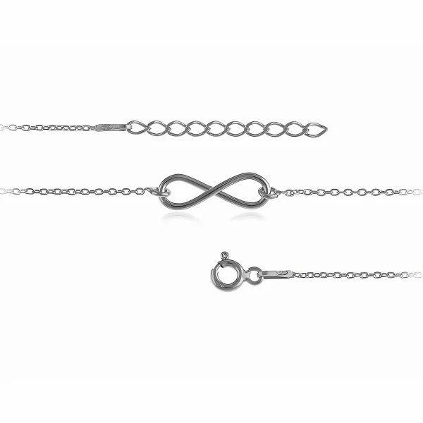 Elegancka rodowana srebrna bransoletka na nogę celebrytka nieskończoność infinity srebro 925