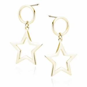 Eleganckie wiszące pozłacane srebrne kolczyki kółka gwiazdki stars srebro 925