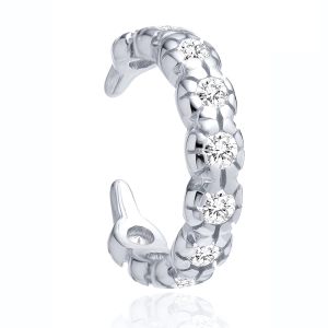 Delikatna rodowana srebrna nausznica kolczyk na małżowinę ear cuff białe cyrkonie srebro 925