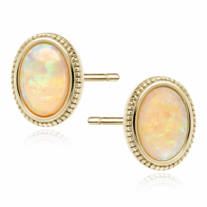 Eleganckie owalne pozłacane srebrne kolczyki z żółtym opalem owal opal srebro 925