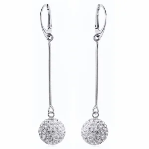 Delikatne wiszące białe kuleczki 14mm Crystal beads shamballa srebro 925