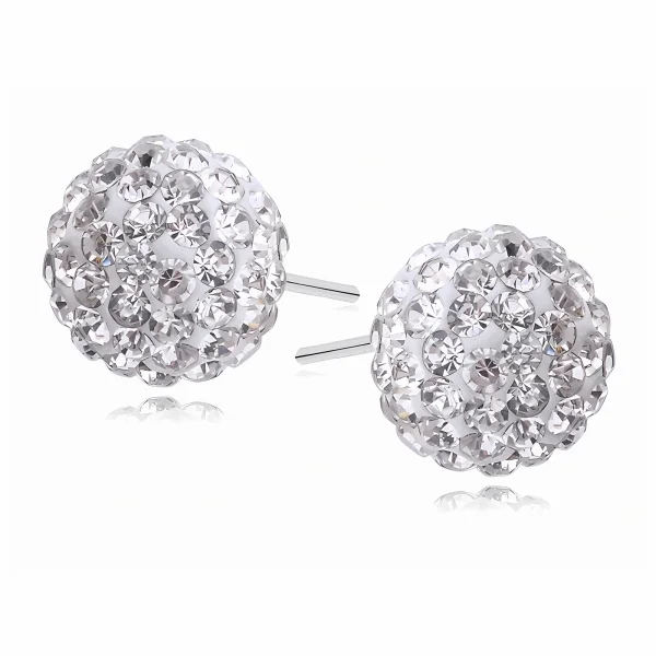 Kolczyki kulki białe kryształki Crystal beads 10mm shamballa discoball srebro 925