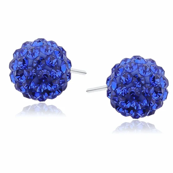 Kolczyki kulki szafirowe kryształki Crystal beads 10mm shamballa discoball srebro 925