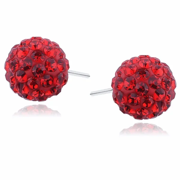 Kolczyki kulki czerwone kryształki Crystal beads 10mm shamballa discoball srebro 925