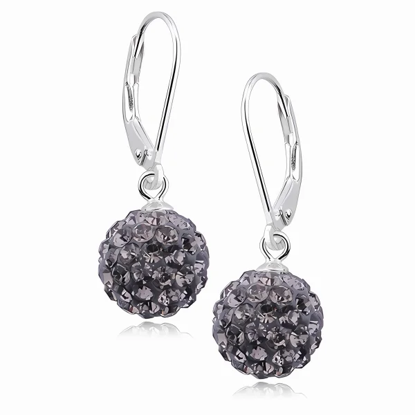 Eleganckie wiszące kolczyki kuleczki czarny diament Crystal beads 10mm shamballa srebro 925