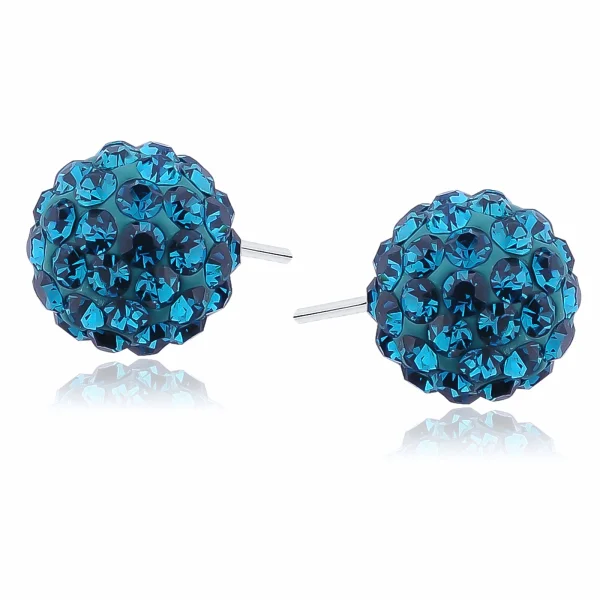 Kolczyki kulki kryształki blue zircon Crystal beads 10mm shamballa discoball srebro 925