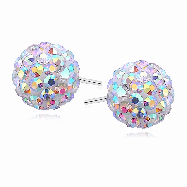 Kolczyki kulki kolorowe kryształki Crystal beads multicolor 10mm shamballa discoball srebro 925