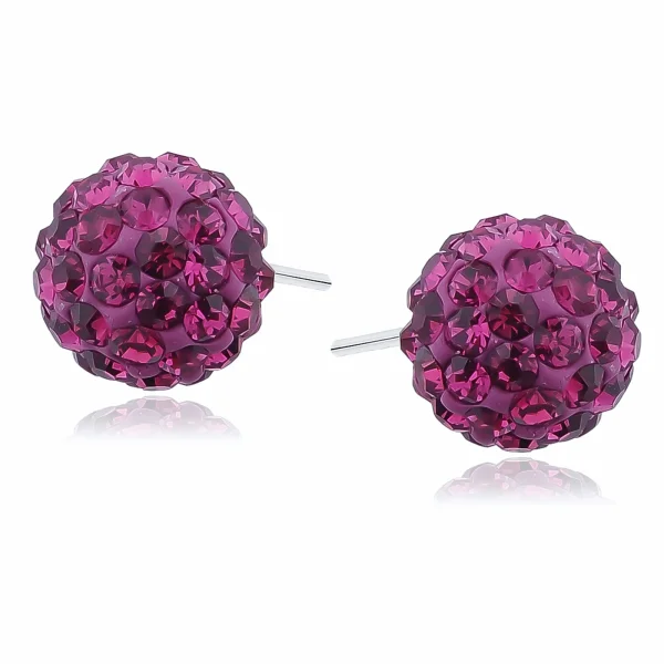 Kolczyki kulki kryształki fuksja Crystal beads 10mm shamballa discoball srebro 925