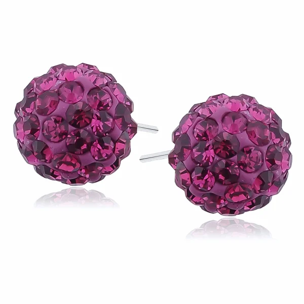 Kolczyki kulki kryształki fuksja Crystal beads 12mm shamballa discoball srebro 925