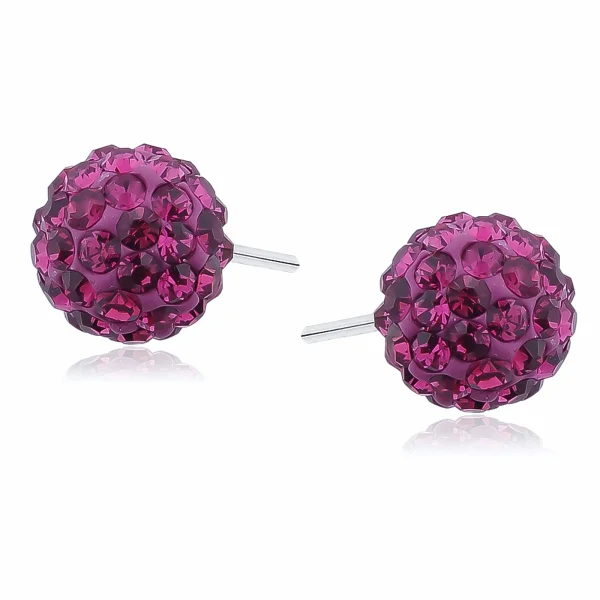 Kolczyki kulki kryształki fuksja Crystal beads 8mm shamballa discoball srebro 925