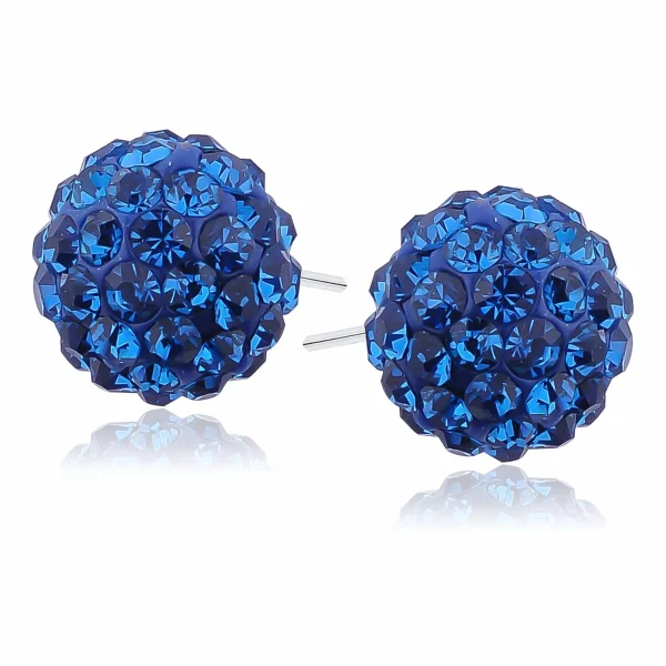 Kolczyki kulki kryształki capri blue Crystal beads 12mm shamballa discoball srebro 925